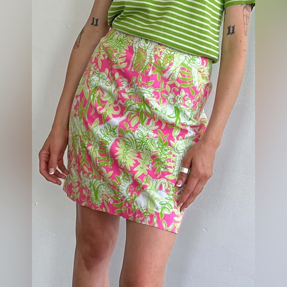 Lilly Pulitzer vintage pencil skirt Millionaire's Row jungle animal (114)